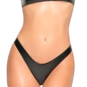 Skims Swim Micro Pleather Tanga Bikini Bottom Women’s 3X Onyx NWT
